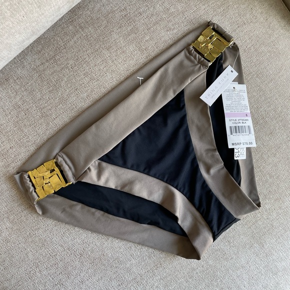 NWT Trina Turk black taupe colorblock gold mosaic square hardware sides size 6 - Picture 2 of 13
